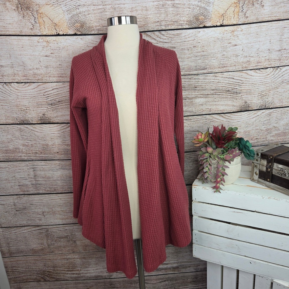 Philosophy Republic Clothing Womens Small Mauve Waffle Knit Open Front Cardigan